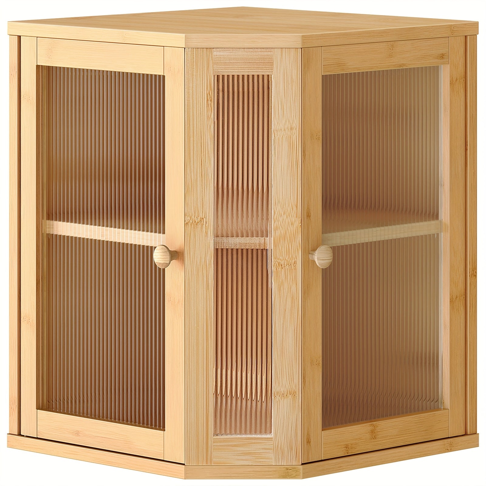 Corner Bread Box For Kitchen Counter, Bamboo Wood Large Capacity Bread Storage Bin With Dual Rippled Acrylic Doors, For Kitchen Food Storage, Natural