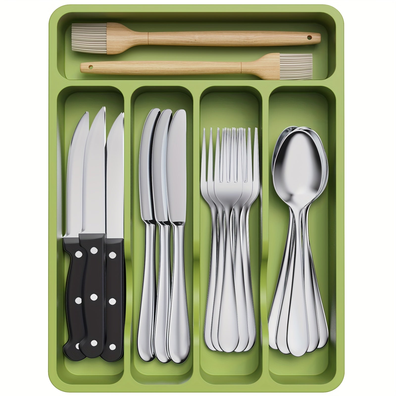 Home Organizer – 5 6 7 Compartment Silverware Drawer Organizer Tray Plastic Cutlery Storage
