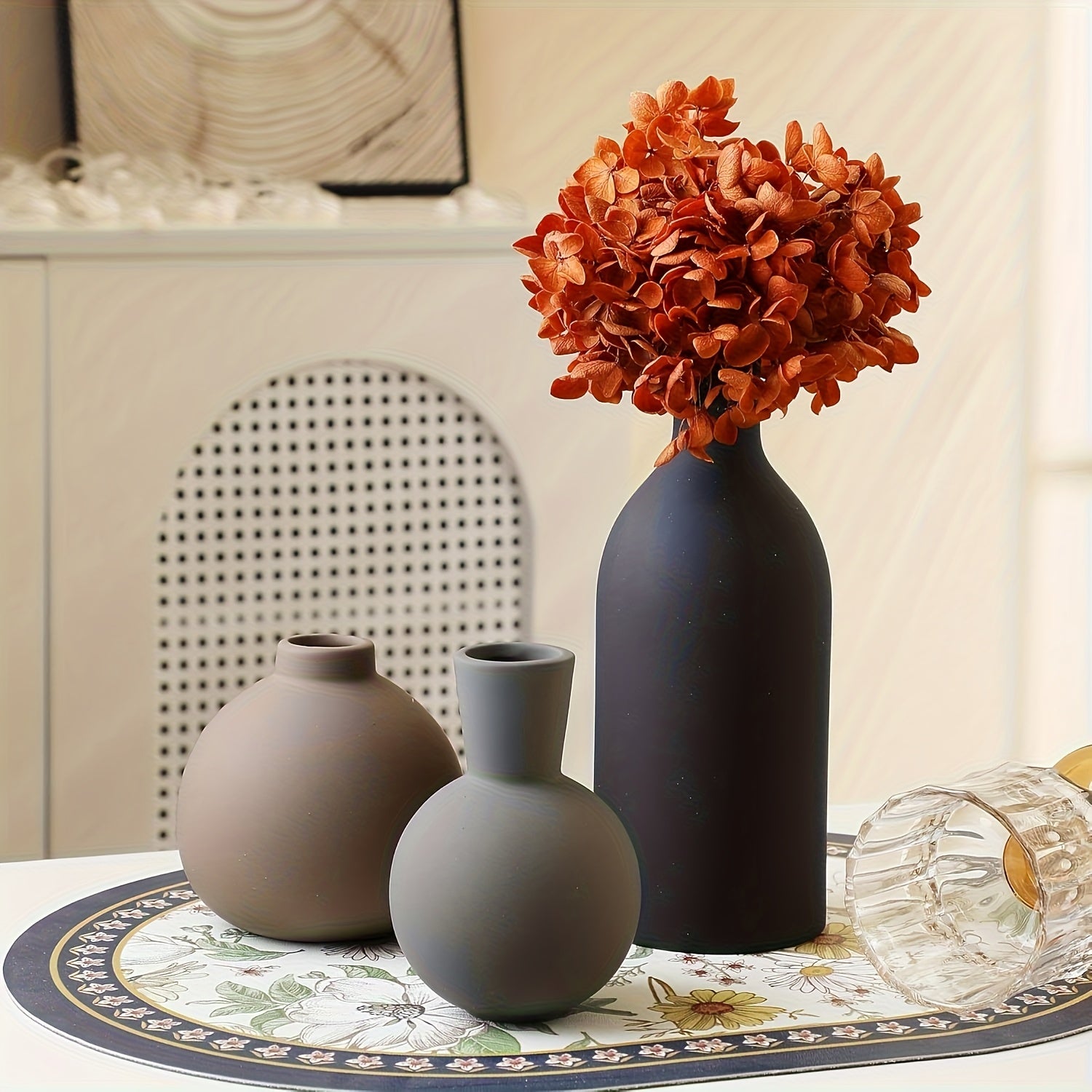 A set of three Morandi ceramic vases, TV cabinet entrance decoration, new Chinese style vases for living room, study, bedroom, office floral home decoration, gift for elders and friends on Mother' s Day and other holidays