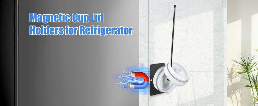 Kitchen Essential – 4-Pack Magnetic Cup Holder for Refrigerator, Magnetic Tumbler Lid Organizer for 20Oz 30Oz 40Oz Cups, Water Bottle Holder Rack with 7 Hooks for Kitchen Fridge Cabinets (Bl