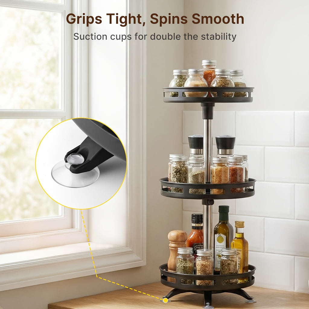 Modern Glass Spice Jar Set – clear reusable pantry storage, 3-Tier Rotating Kitchen Spice Rack Metal Turntable Rotating Spice And Seasoning Storage Rack Kitchen, designed for American homes, daily convenience and practical gifting