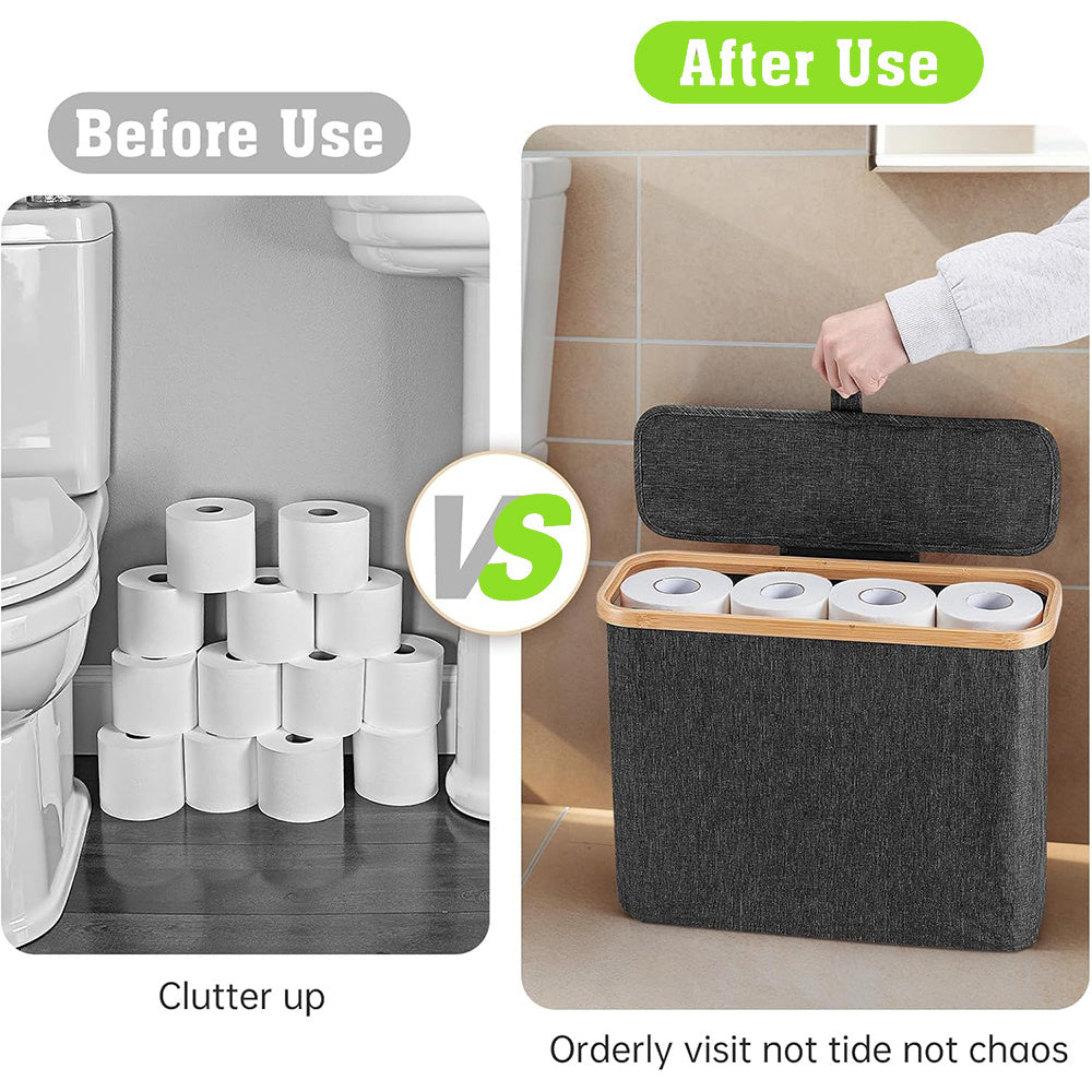 Smart Stackable Home Storage Bins – portable space-saving storage, Bamboo Toilet Paper Storage Basket with Lid Large Capacity Holds 12 Rolls Multi-functional Bathroom, designed for American homes, daily convenience and practical gifting