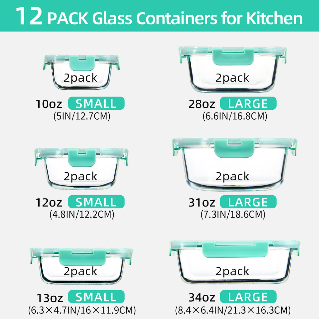 Easy-Access 12pcs Glass Meal Prep Container Set – leak-resistant reusable meal prep, 12pcs Glass Food Storage Containers with Lids Meal Prep Pantry Kitchen Storage Containers for, designed for American homes, daily convenience and practical gifting
