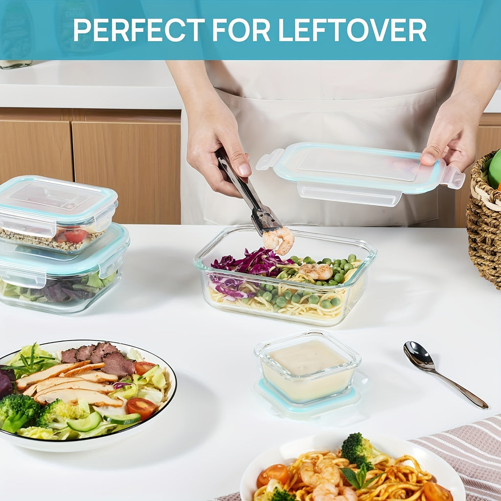 Space-Saving 8pcs Glass Meal Prep Container Set – leak-resistant reusable meal prep, Premium Glass Food Storage Containers Airtight Leak-Proof BPA Free Stain-Resistant Easy-Clean Design Microwave Oven, designed for American homes, daily convenience a