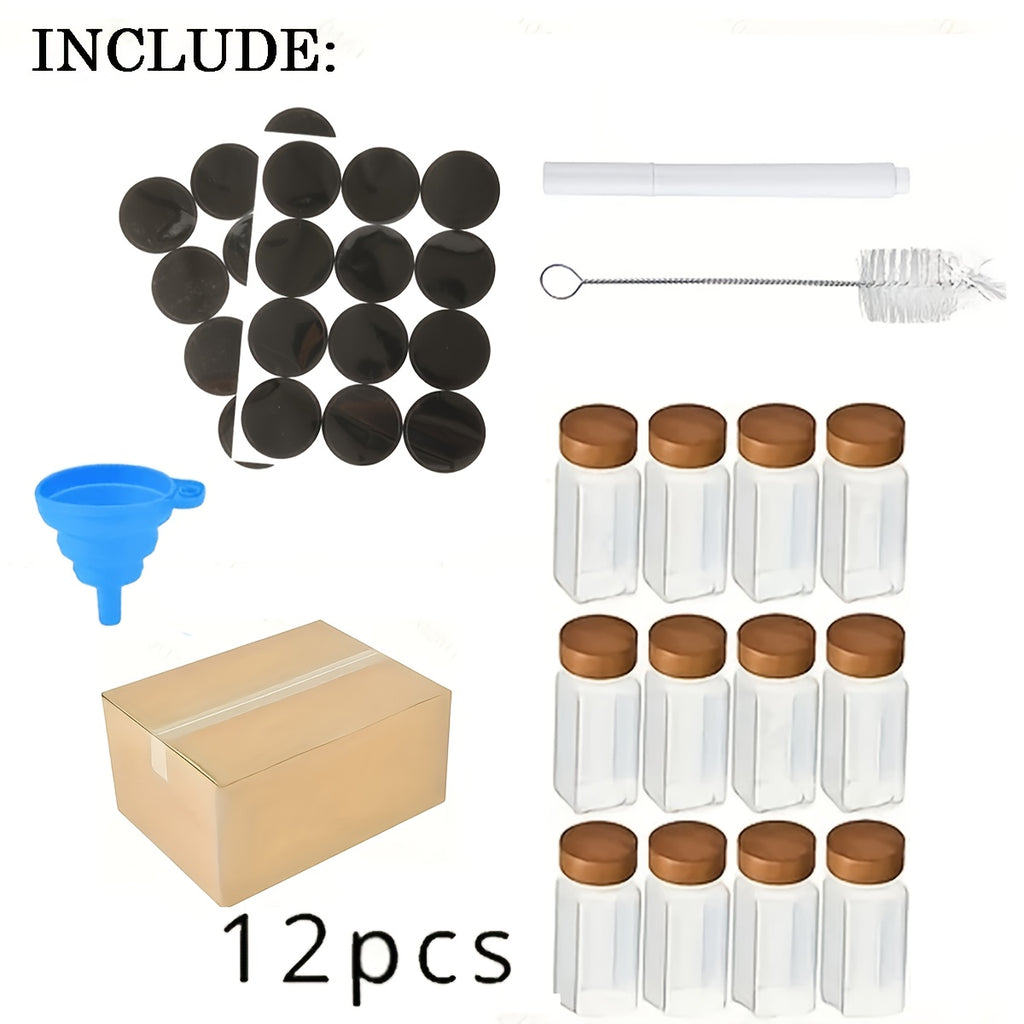 Versatile 4oz Glass Spice Jar Set – clear reusable pantry storage, 4oz Square Spice Jar Set with Acacia Wood Lids - 12 24pcs Includes Sticker, designed for American homes, daily convenience and practical gifting