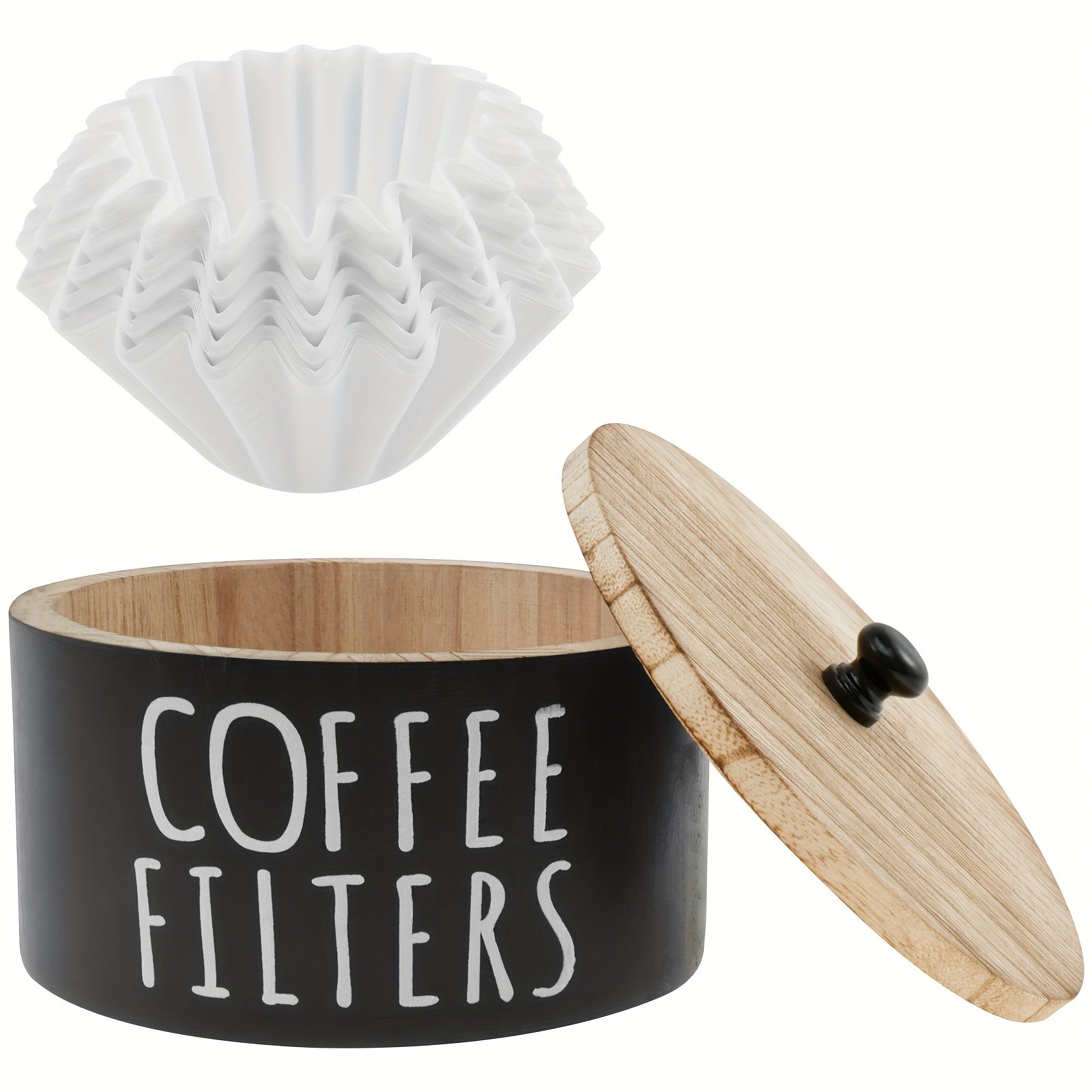 Home Organizer – Coffee Filter Holder Wooden Large Capacity Rustic Coffee Filter Storage Case