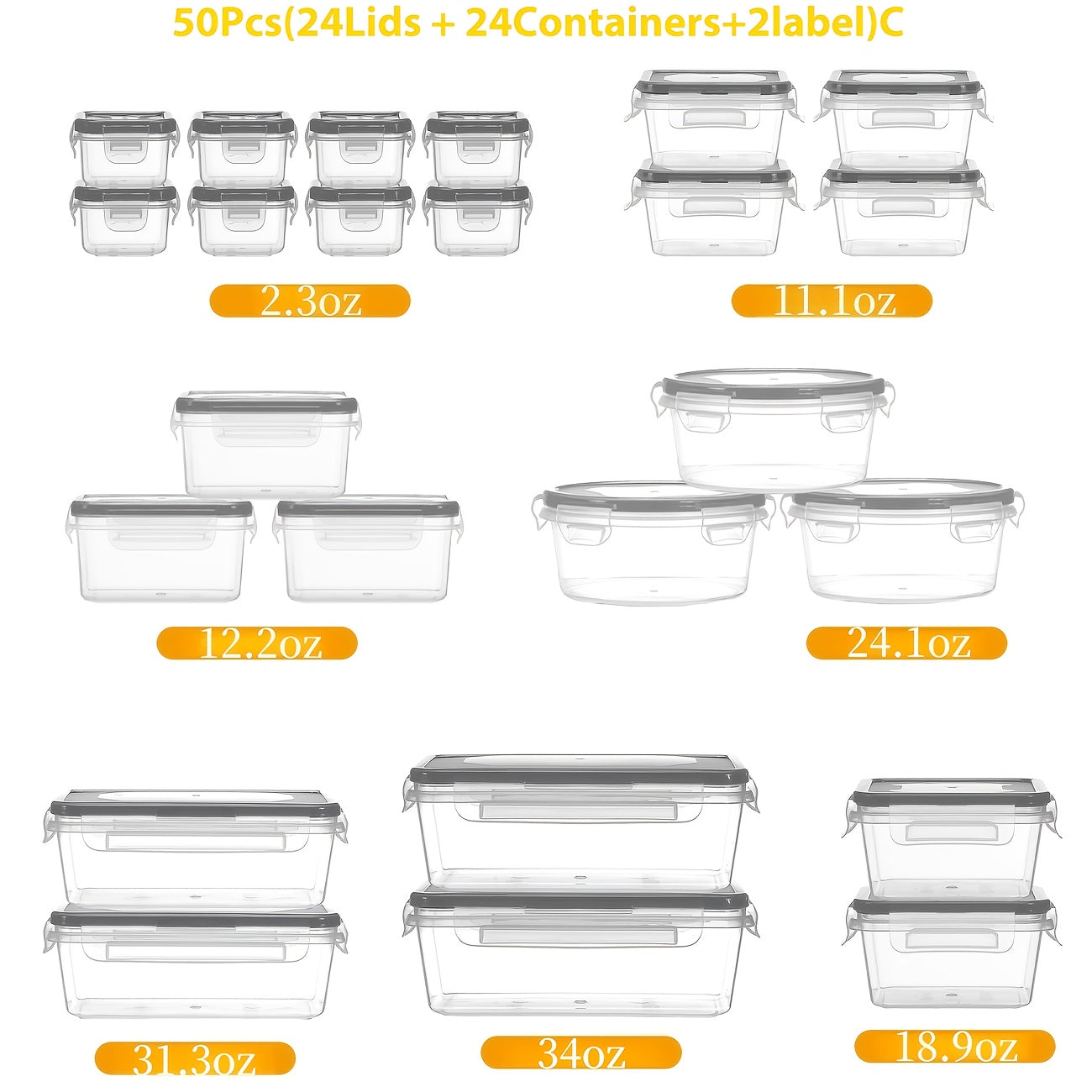 Kitchen Essential – [Airtight Food Storage] 50/48/24/12 Pcs Airtight Food Storage Containers. Plastic Refrigerator Storage Containers for Meal Prep, Vegetables & Fruits. Kitchen Storage, wit