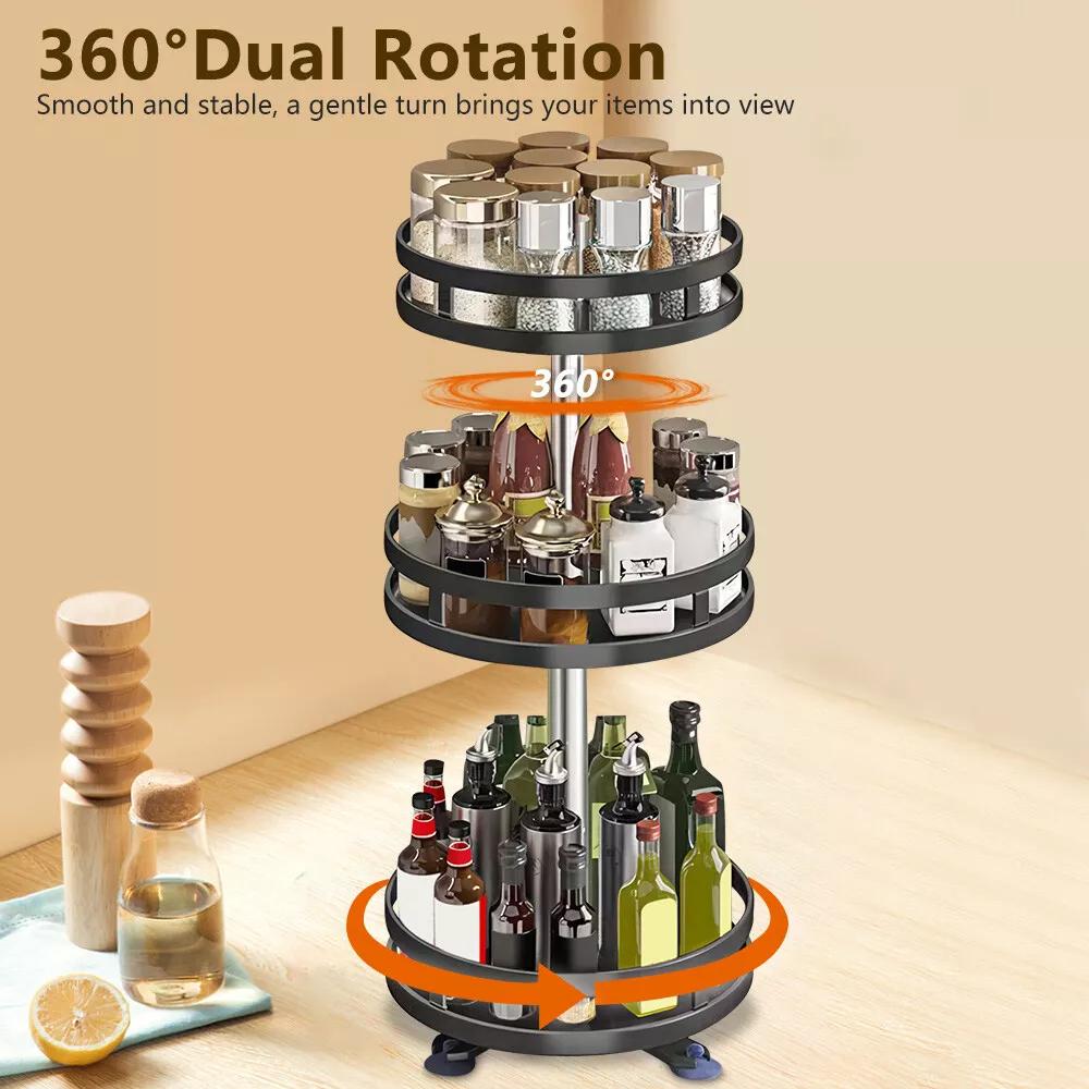 Kitchen Essential – Lazy Susan Organizer Spice Rack - 2 3 Tier Height Adjustable Spice Organization for Cabinet, Metal Seasoning Organizer Lazy Turntable Spice Organizer for Table Top Pantry