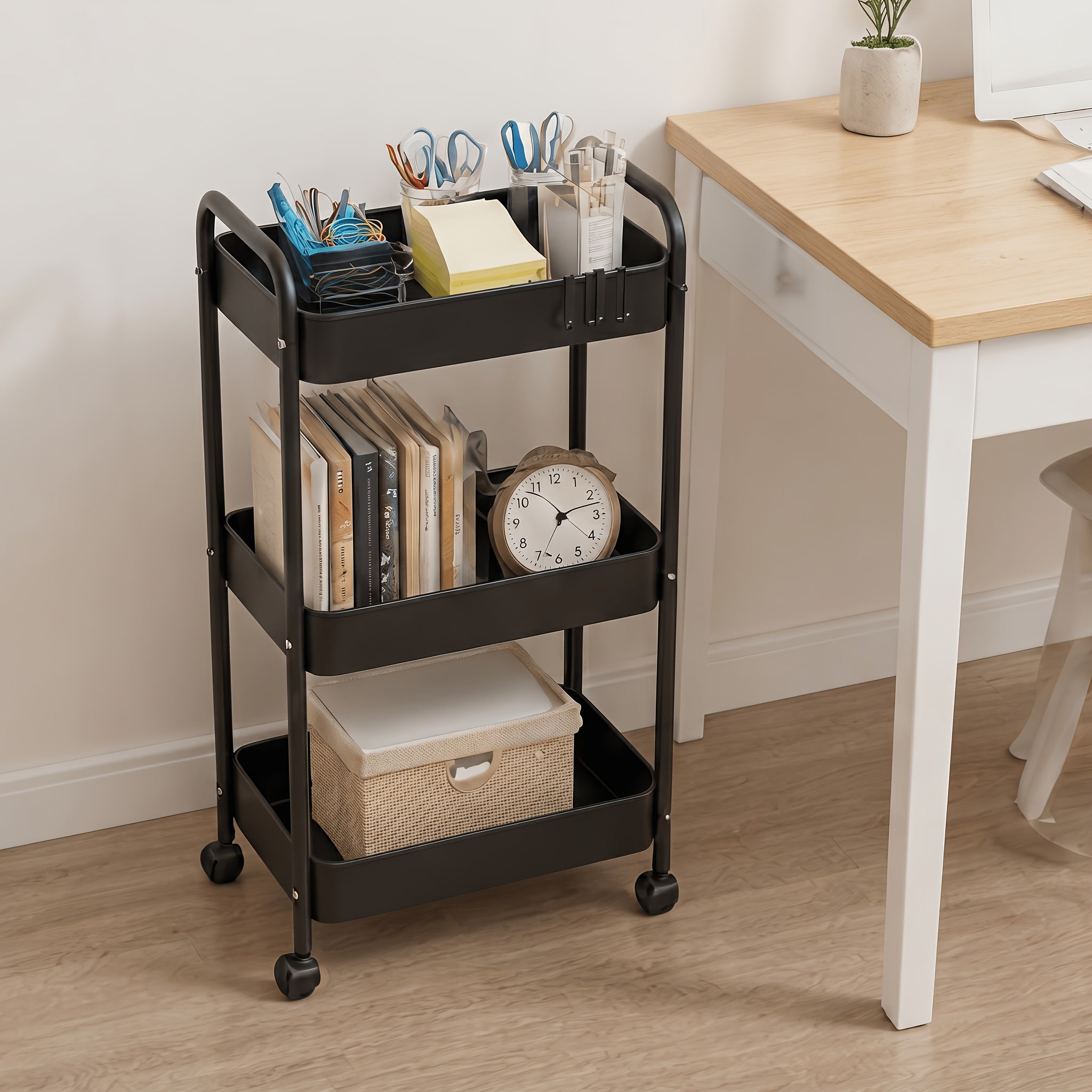Premium Adjustable Home Storage Rack – durable multi-purpose storage, Triple-tier Carbon Steel Multi-functional Rolling Storage Cart Versatile Shelving Unit Snack Rack with Portable, designed for American homes, daily convenience and practical giftin