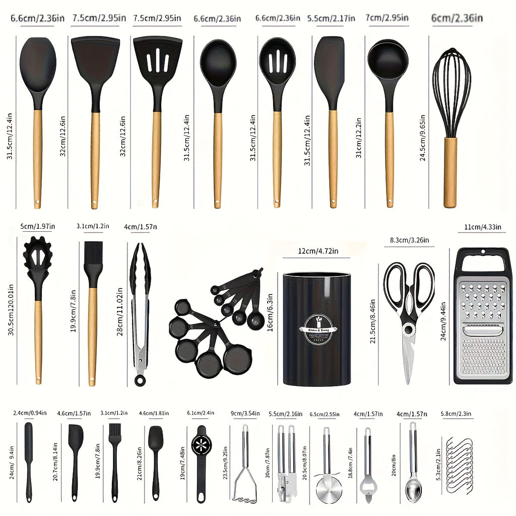 Kitchen Utensils Set-45pcs Silicone Cooking Utensils Set for Nonstick Cookware-Silicone Spatulas Set, Stainless Steel Handle-Black Kitchen Gadgets Tools, Pots And Pans Accessories
