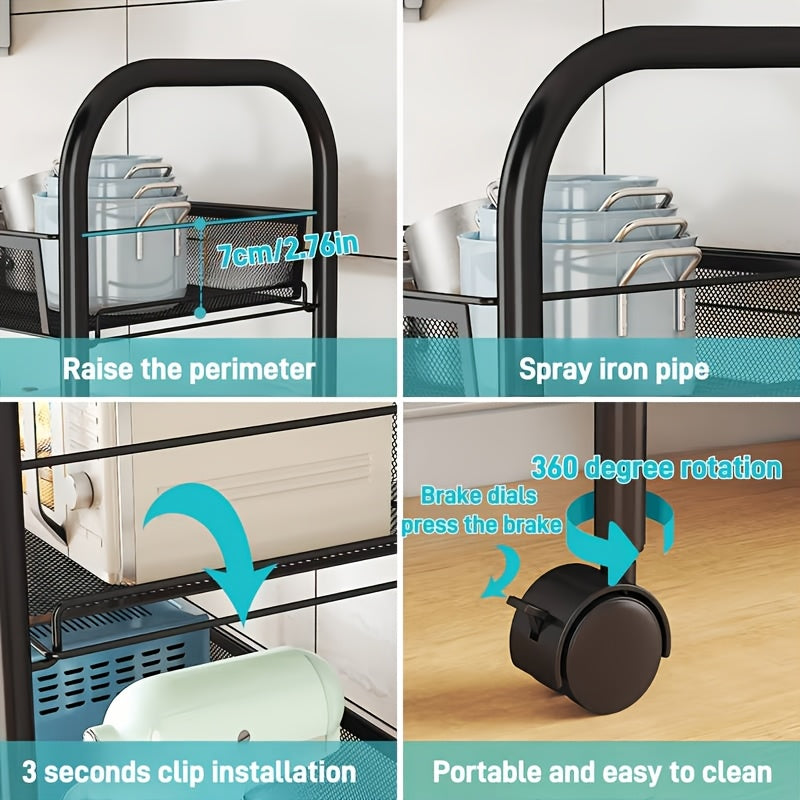 Compact Adjustable Home Storage Rack – durable multi-purpose storage, 1 Removable Storage Rack Adjustable Kitchen Storage Rack Metal Shelf On Wheels Food Cabinet, designed for American homes, daily convenience and practical gifting