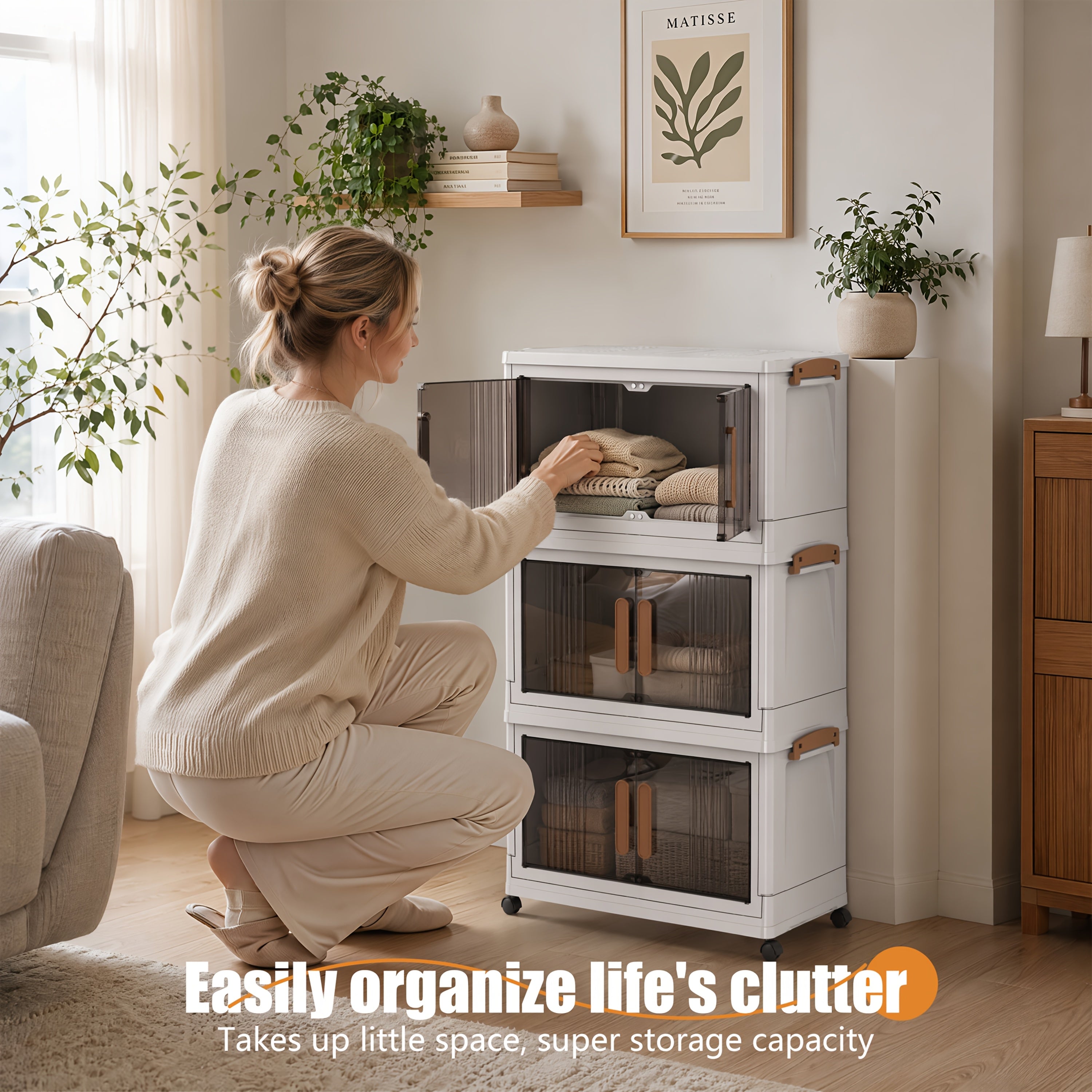 3/4/5 Layer Folding Storage Cabinet - Plastic Storage Bins with Lids, Collapsible Stackable Containers with Wheels, Living Room Storage Boxes, Home Office Clothes Storage Cabinets And Suitcases, Foldable Organizer System for Closet