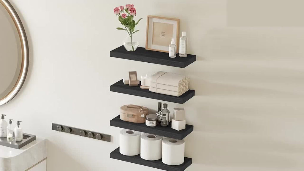 Kitchen Essential – TOMNK 5pcs Floating Shelves for Wall, Black Wall Mounted Shelves for Room Decor, Wall Dresser, Bathroom Storage And Additions, Living Room, Bedroom, Kitchen, Office Decor