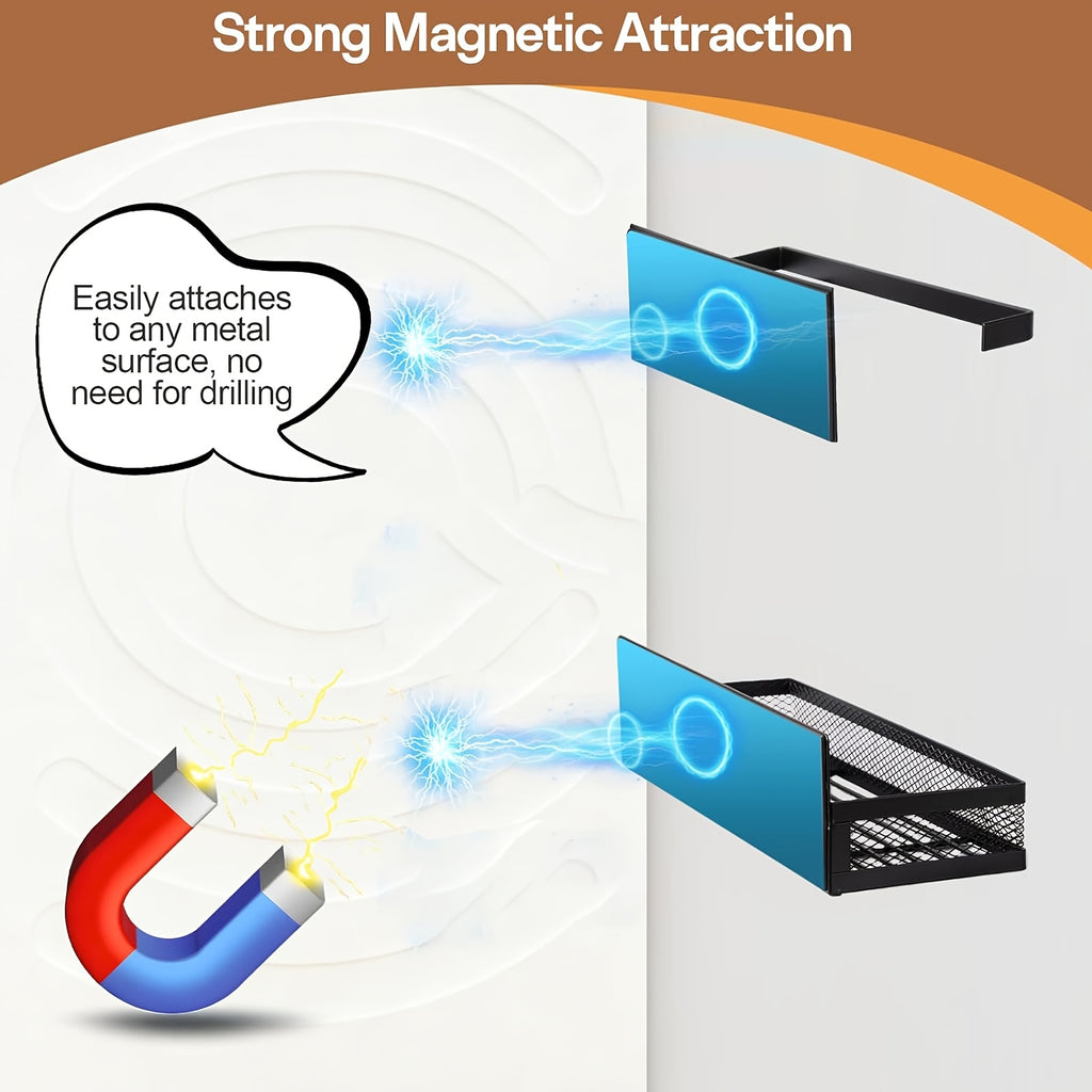 2/3/5pcs Multifunctional Magnetic Refrigerator Spice Organizer Set, Magnetic Kitchen Paper Towel Holder, Magnetic Refrigerator Kitchen, Space Saving Design, Hole-Free Design, Kitchen Accessories, Home Decoration, Utility Shelves