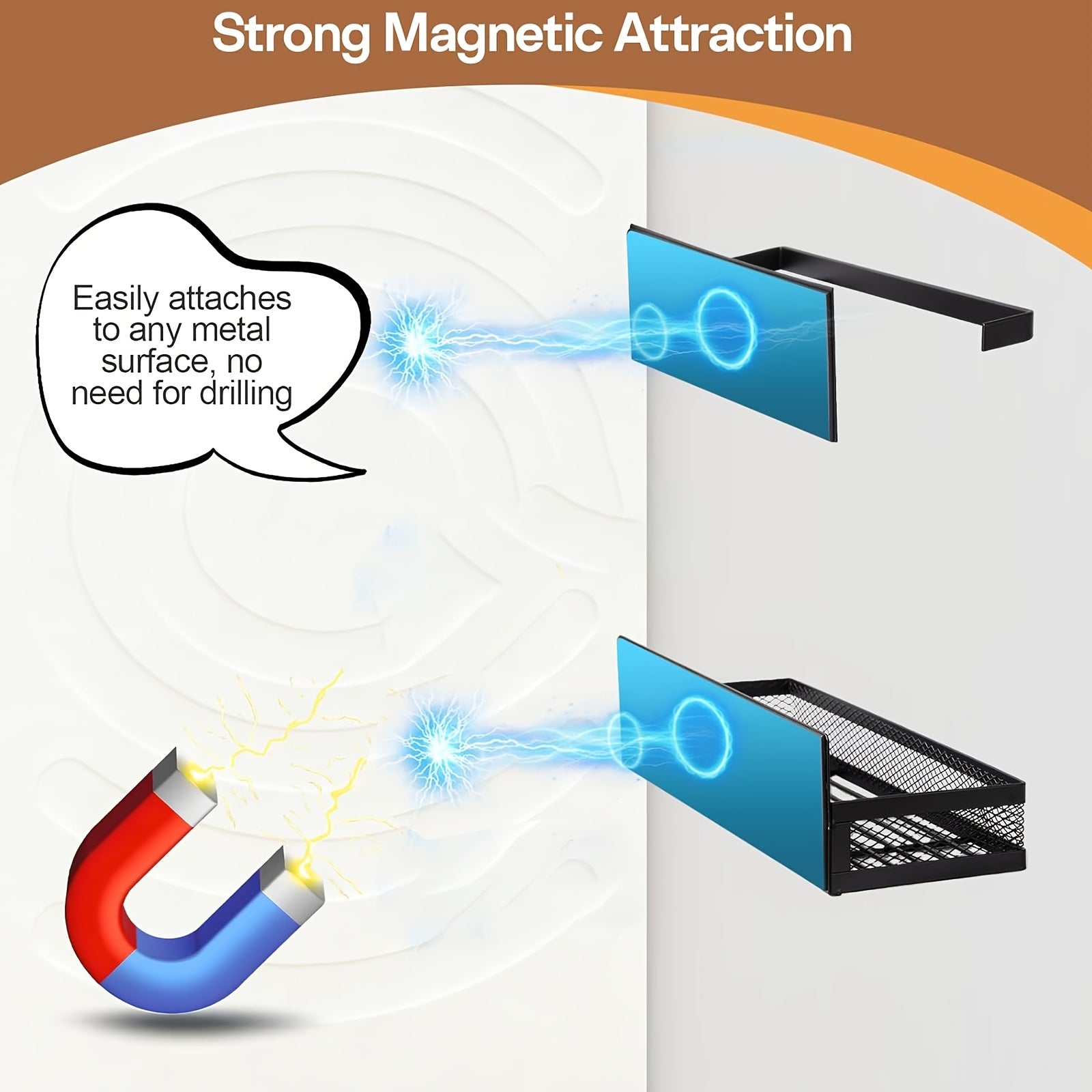 2/3/5pcs Multifunctional Magnetic Refrigerator Spice Organizer Set, Magnetic Kitchen Paper Towel Holder, Magnetic Refrigerator Kitchen, Space Saving Design, Hole-Free Design, Kitchen Accessories, Home Decoration, Utility Shelves