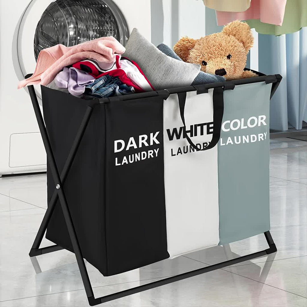 Easy-Access Stackable Home Storage Bins – portable space-saving storage, 3 Section Laundry Basket Foldable Hamper Sorter with Oxford Bags Large Rectangular Laundry Hamper, designed for American homes, daily convenience and practical gifting