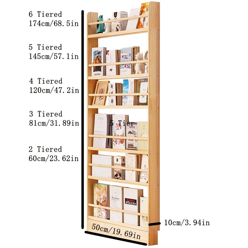 Home Storage Organizer – Creative Design, Ultra-Narrow Solid Wood Bookshelf, Bookcase, No Paint And Zero Formaldehyde, Wall-Mounted Bookshelf, Over-The-Door Bookshelf, Multi-Layer Shelf, Spa