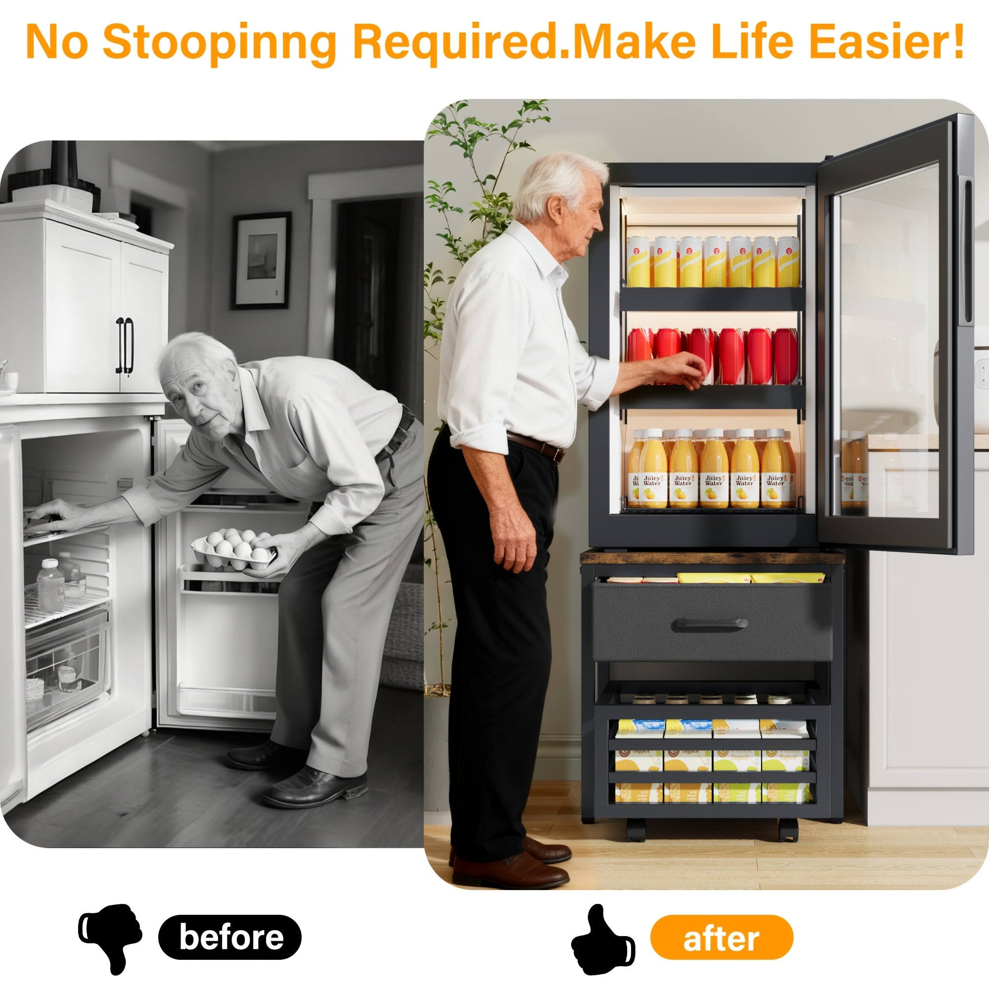 Heavy Duty Appliance Storage Shelf with Sliding Shelf & Drawer - Suitable for Fridge, Washer, Dishwasher | 19.69inch Height Shelf with 88lb Basket & Smooth Glide Drawers | 360° Swivel Wheels, Wood for Laundry Room & Kitchen, Utility Racks