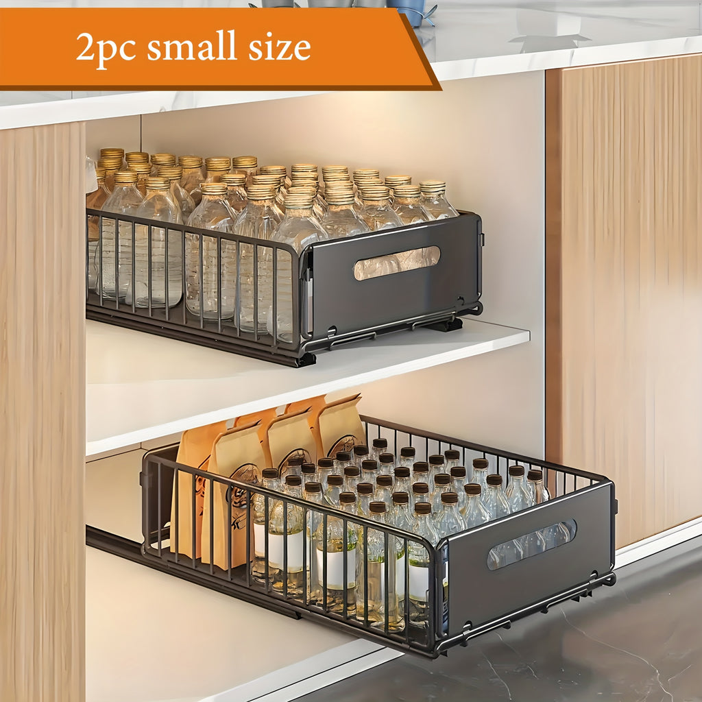 2pcs, Cabinet Pull-out Storage Basket, Bathroom Sink Slide-out Storage Basket, Sliding Multipurpose Organizer, Spice Rack, Snack Rack, Household Items And Cleaning Supplies Storage Rack, Storage Accessories, Shelf Baskets, Gift, Buy One Get One Free2025