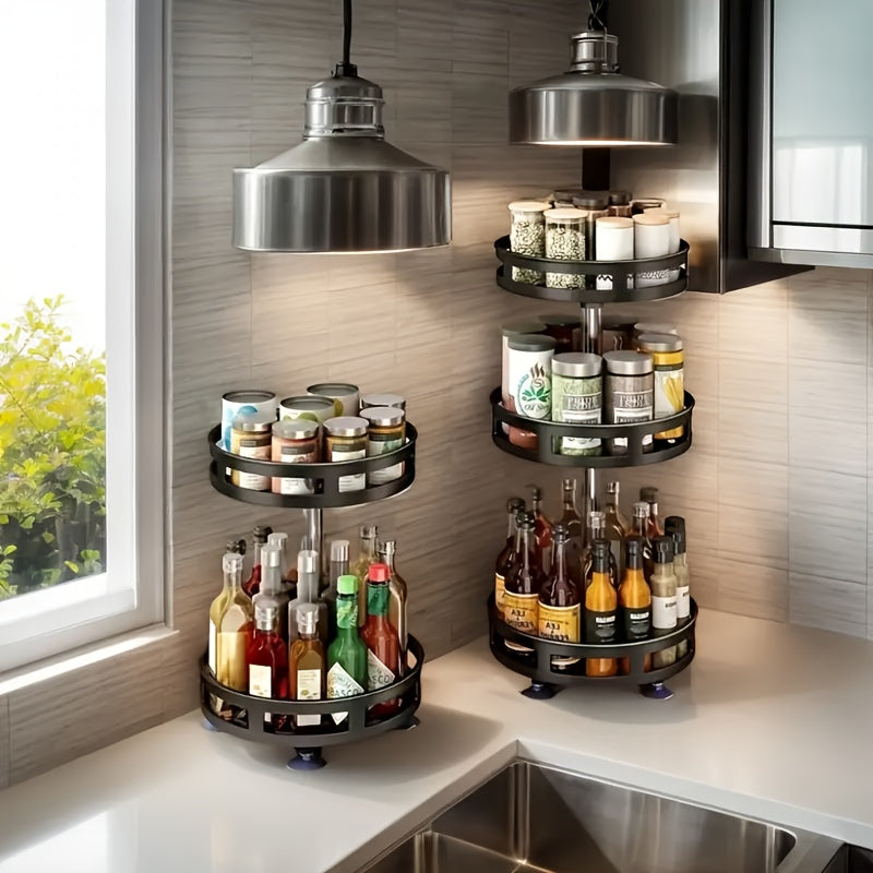 Kitchen Essential – 3-Tier Rotating Kitchen Spice Rack, Metal Turntable, Rotating Spice And Seasoning Storage Rack, Kitchen Spice Jar Organizer, Kitchen Accessories for Modern US Homes, easy