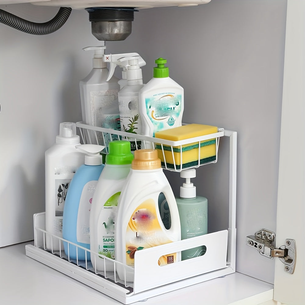 Versatile 2pcs Adjustable Home Storage Rack – durable multi-purpose storage, Under Sink Organizer 2-Tier Under Kitchen Bathroom Sink Organizers and Storage No Drilling Rustproof, designed for American homes, daily convenience and practical gifting