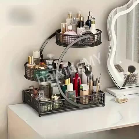 Heavy-Duty 1pc Adjustable Home Storage Rack – durable multi-purpose storage, 1pc Varnished Metal Cosmetic Organizer - No-Installation Lightweight Makeup Storage Rack Spiral Design Vanity, designed for American homes, daily convenience and practical g