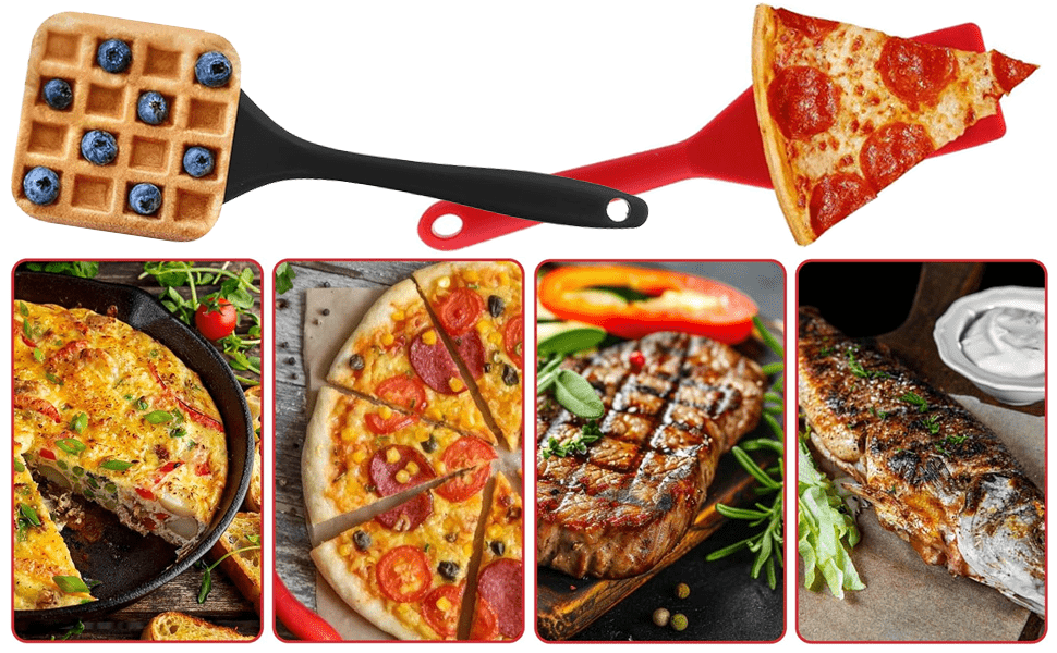 4pcs Silicone Spatula Set | Slotted & Solid, Heat Resistant, Non-Stick, Red & Black, Ideal for Baking, Mixing, Flipping Pancakes, Eggs, Stirring Sauces, Home Kitchen Gadgets