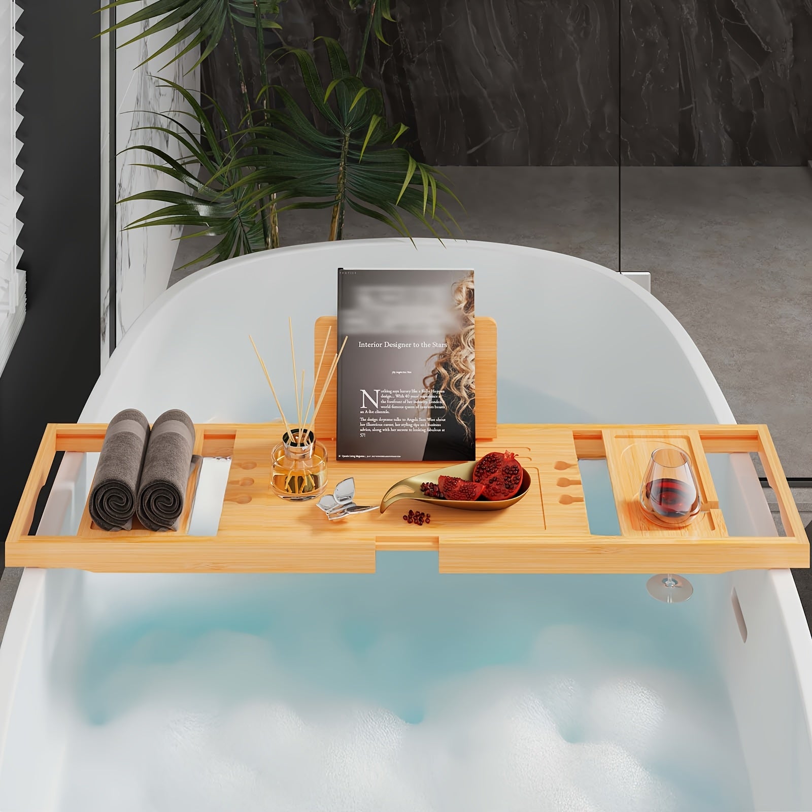 Sturdy And Durable Bathtub Tray, Made Of Wood. The Bath Table Tray Is Adjustable. The Bathtub - Specific Bath Caddy Tray Ensures Hassle - Free Storage. A Thoughtful Gift for Her.
