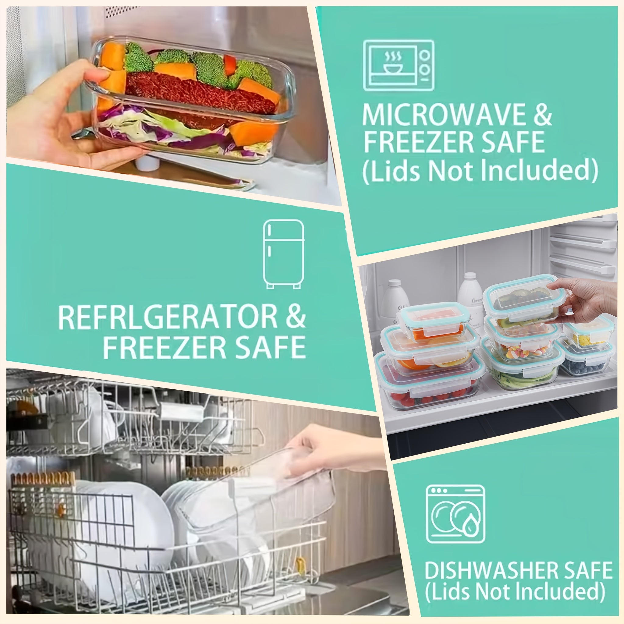 16pcs Glass Food Storage Set-perfect For Meal Prep And Kitchen Organization. Leak-proof, Airtight Glass Lunch Boxes (8 Containers + 8 Lids) Suitable For Use In The Microwave, Oven, Refrigerator, And Dishwasher. Ideal For Office Lunches.