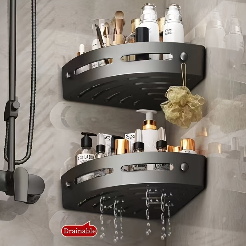 Bathroom Organizer – 2-Tier Corner Shower Caddy Organizer - Space-Saving, No-Drill Wall-Mounted Bathroom Storage Rack with Adhesive Mounts, Durable ABS Plastic, 2pcs Shower Shelves for Shamp