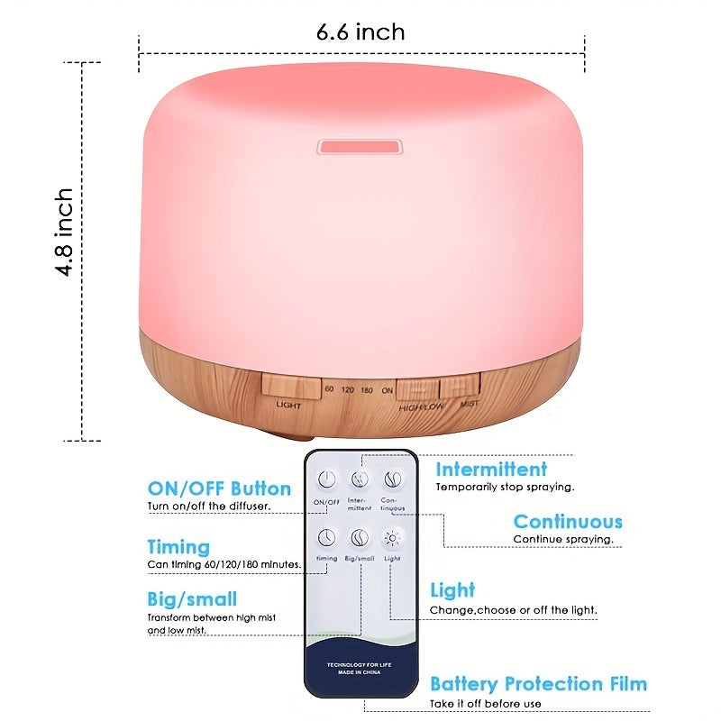 Essential Oil Diffuser 16.91oz with 10 Essential Oils, Diffuser Sprayer, 7 Color LED Light Diffuser for Home Office Bedroom (Size: 6.7" L X 6.7" W X 4.7" H), Home Lamps