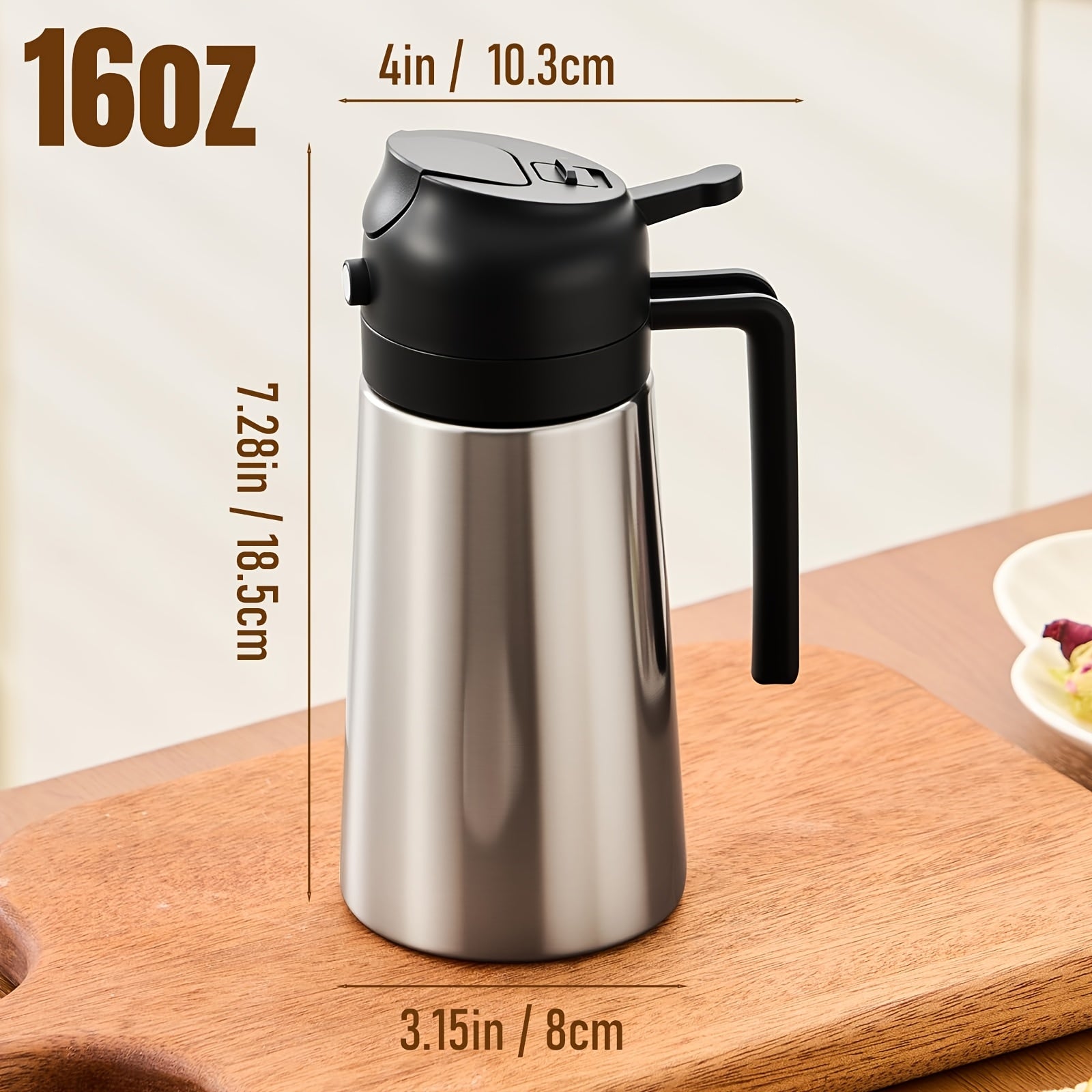 [Oil Bottle Sprayer Dispenser] Durable Oil Bottle With Stainless Steel Exterior And Ceramic-Coated Interior, 2-In-1 Olive Oil Sprayer And Dispenser, Suitable For Cooking, Kitchen, Barbecue, And Air Fryer