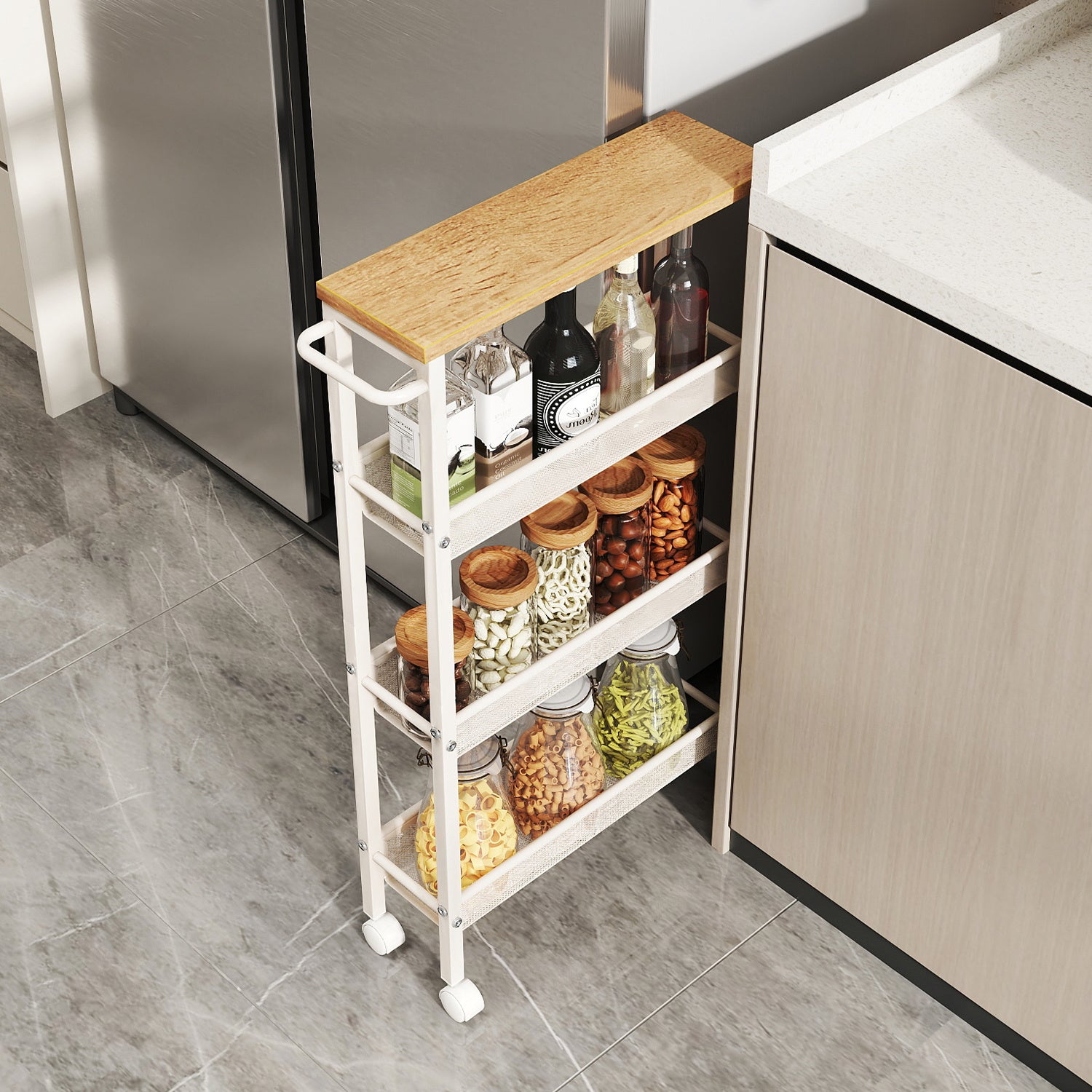 Home Living Essential – 4-Tier Metal Kitchen Shelf With 360 Swivel Wheels 29 99 H x15 99 W, designed