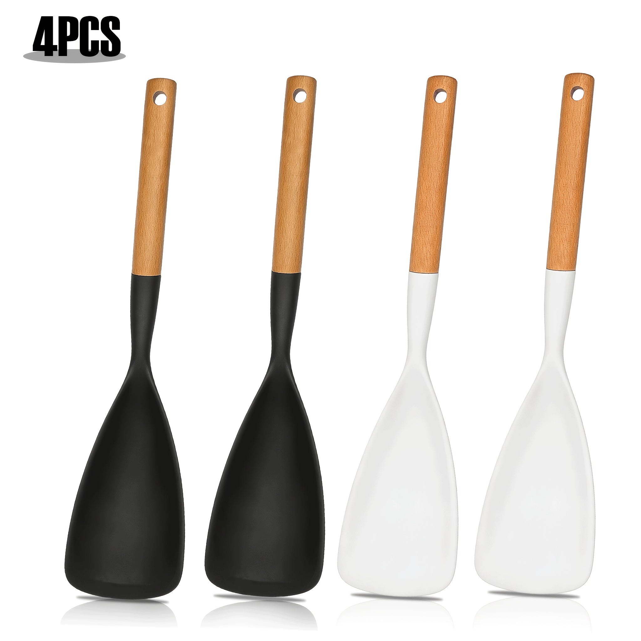 The Ultimate Silicone Kitchen Tool Set: 2/4pcs 12-Inch Utensils for Frying, Baking, Mixing & Serving - Wood Handle Stay-Cool Grip, Perfect for Non-Stick Cookware