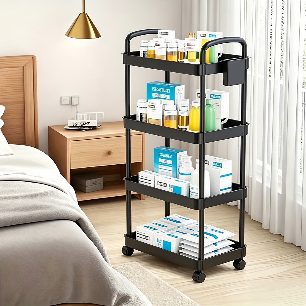 Modern Adjustable Home Storage Rack – durable multi-purpose storage, 3 4 5-Tier Plastic Rolling Utility Cart with Handle Multi-Functional Storage Trolley for Office, designed for American homes, daily convenience and practical gifting