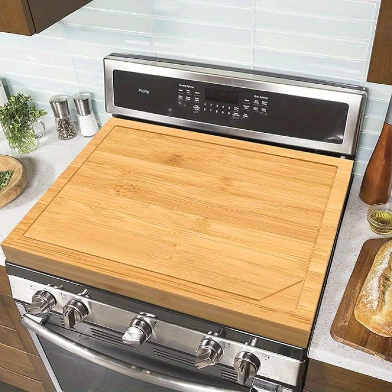 Natural Bamboo Stove Cover for Gas & Electric Burners - 30"L x 22"W x 2.5"H with Built-in Handles, Versatile Cutting Board & Serving Tray, Groove Design for Sink or Countertop Protection, Kitchen Stove Cover | Natural Bamboo Finish | Natural Wood Appearan