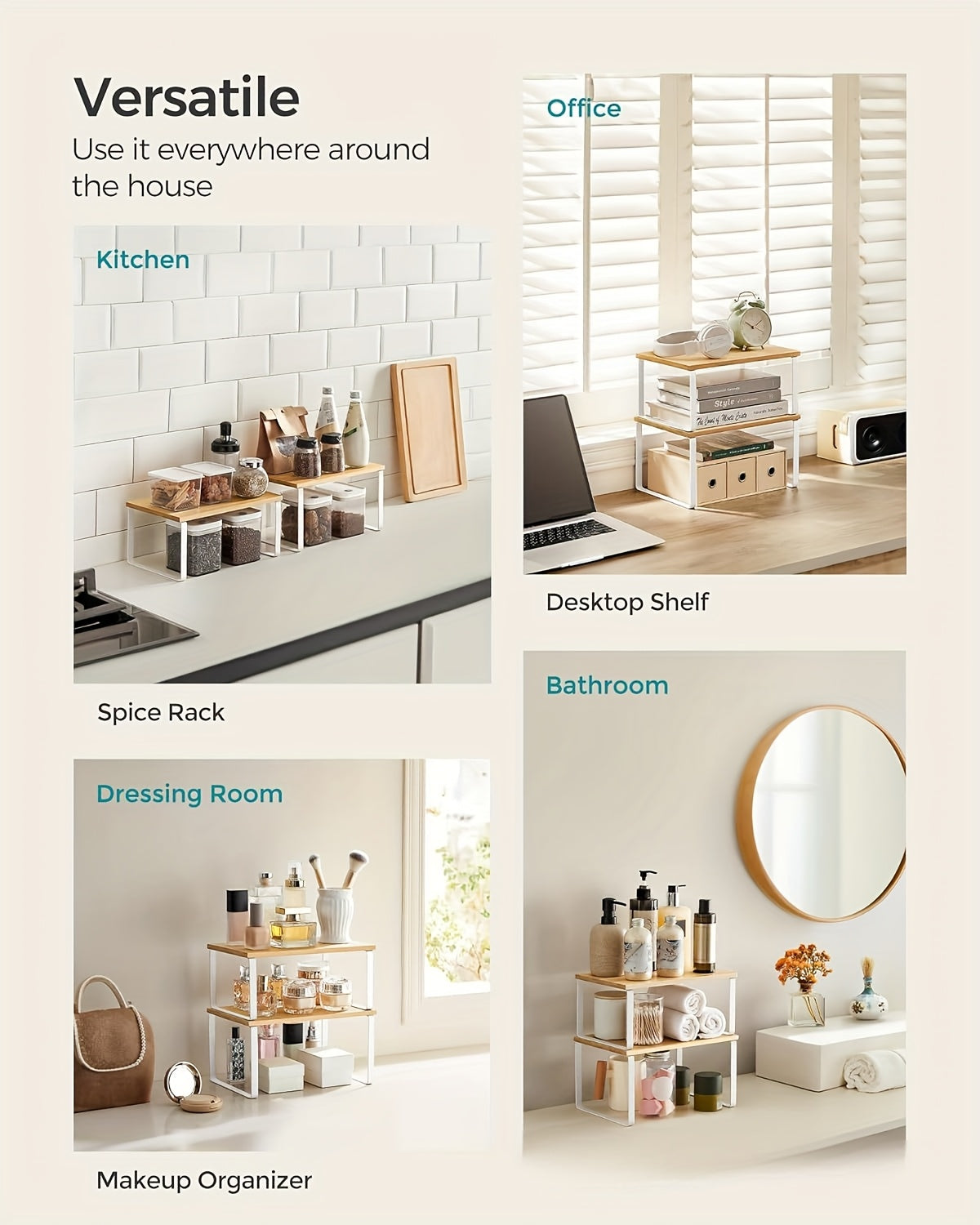 Premium Adjustable Home Storage Rack – durable multi-purpose storage, Set of Two Adjustable And Stackable Shelf Organizers - Versatile Wooden Storage Rack for, designed for American homes, daily convenience and practical gifting