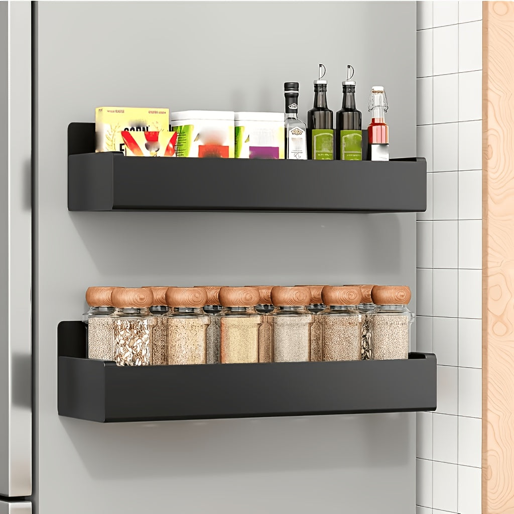 [Metal Storage Rack] 2pcs Movable Metal Refrigerator Magnetic Storage Rack, Multi-Purpose Kitchen Bathroom Storage Box, Space-Saving Multi-Functional Organizer, Simple Appearance