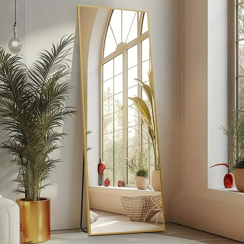 Arched/Rect Full Length Mirror, Full Body Mirror with Stand, Freestanding, Hanging or Leaning for Wall, Steel Alloy Thin Frame Floor Standing for Hotels and Bathrooms