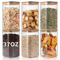 6pcs Large Glass Storage Jars, 37oz Hedonic Jars, Clear Glass Food Storage Containers with Airtight Bamboo Lids, for Candy, Biscuits, Rice, Sugar, Flour, Pasta, Nuts And Spice Jars