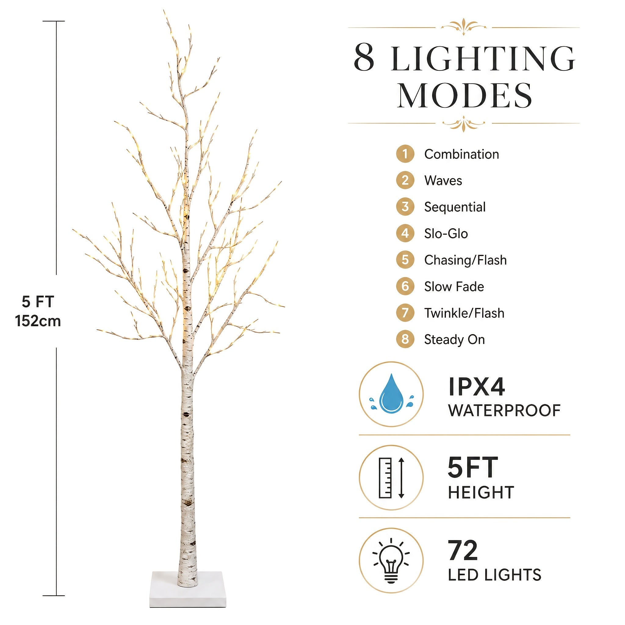 Ambient Home Decor – 5-foot LED Birch Tree Light, Artificial Tree, Equipped with 78 Warm White LED Lights, Dimmable, Timer, USB Power Supply, Indoor And Outdoor Home Decoration, Outdoor Floo