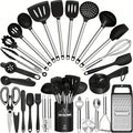 Space-Saving 34pcs Kitchen Cookware Set – versatile meal preparation, Kitchen Utensils Set-34pcs Silicone Cooking Utensils Set for Nonstick Cookware-Silicone Spatulas Set Stainless Steel, designed for American homes, daily convenience and practical g