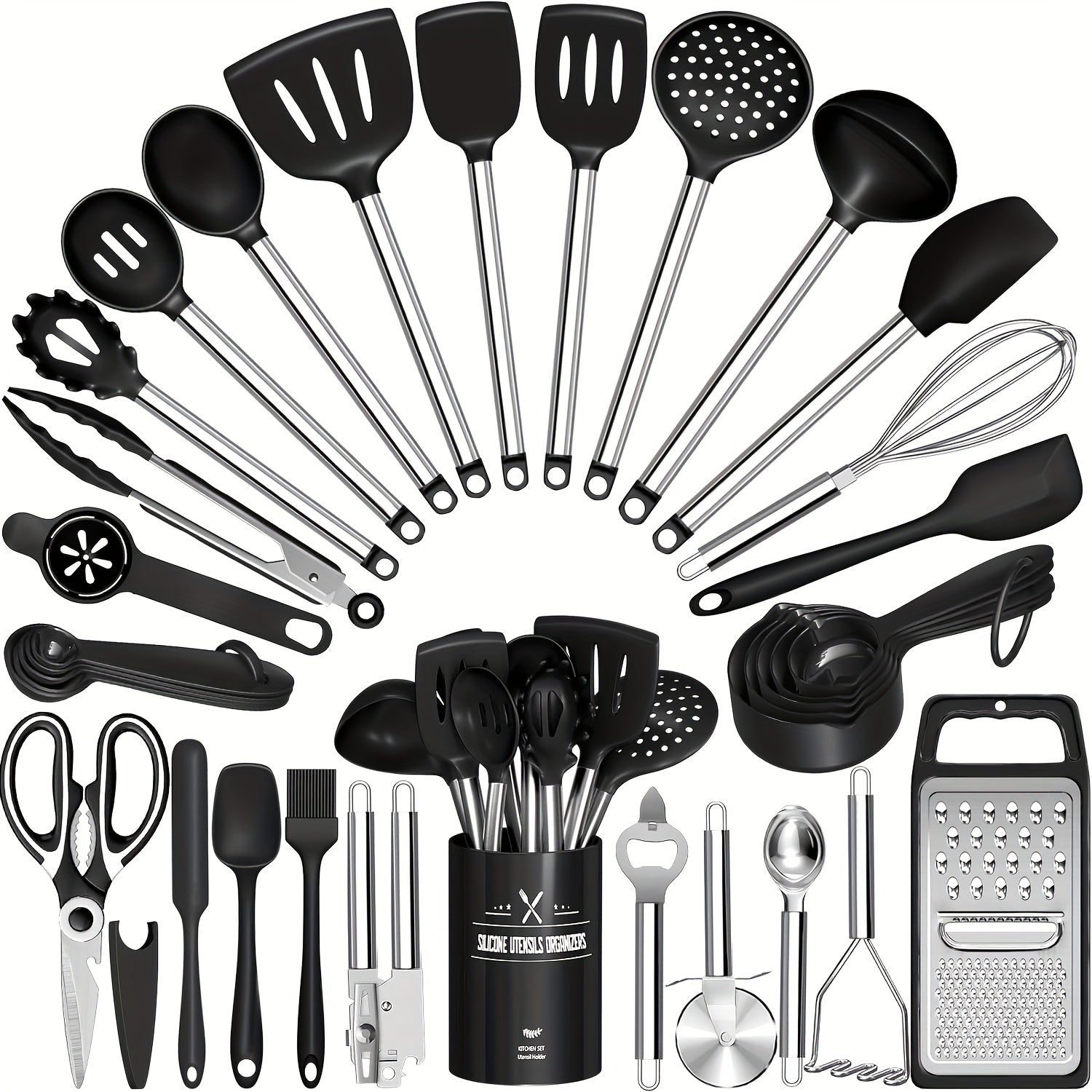Space-Saving 34pcs Kitchen Cookware Set – versatile meal preparation, Kitchen Utensils Set-34pcs Silicone Cooking Utensils Set for Nonstick Cookware-Silicone Spatulas Set Stainless Steel, designed for American homes, daily convenience and practical g