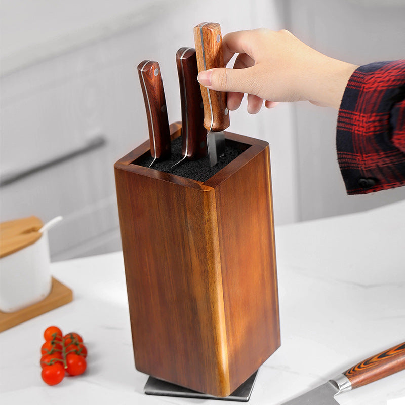 1pc 360° Rotating Magnetic Knife Holder with Wooden Base & Magnetic Suction Cup Mount - Space-Saving Vertical/Horizontal Knife Storage, Secure Magnetic Grip, One-Touch Operation, Compatible with Chef, Paring, Bread Knives - Modern Kitchen Organizer