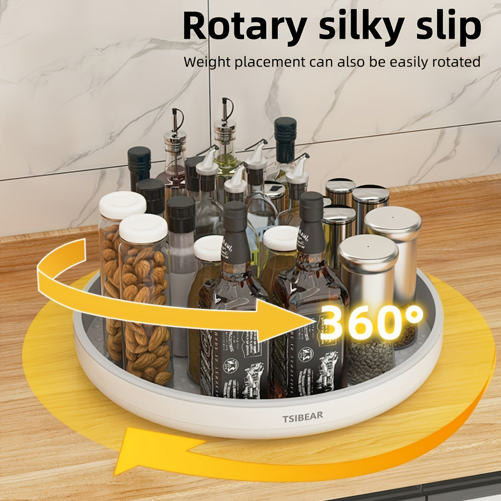 Kitchen Essential – 360° Rotating Spice Organizer - Space-Saving Countertop Storage Rack for Kitchen Cabinets, Dining Tables & Bathroom - Non-Slip Durable Plastic Bottle Holder with Easy-Acc