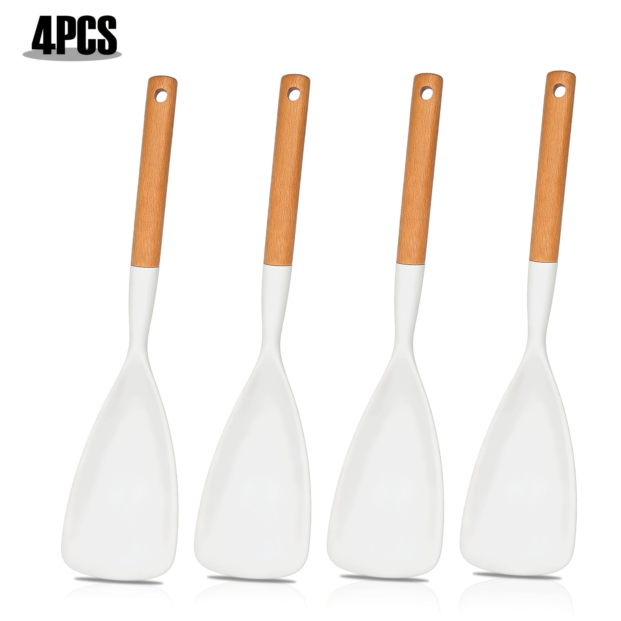 The Ultimate Silicone Kitchen Tool Set: 2/4pcs 12-Inch Utensils for Frying, Baking, Mixing & Serving - Wood Handle Stay-Cool Grip, Perfect for Non-Stick Cookware