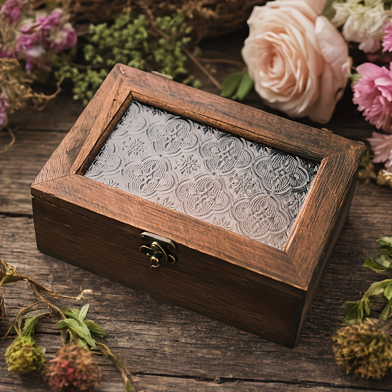 1pc Wooden Storage Box - With Lid - Jewelry Storage Box - Retro Rustic Style - Suitable For Storage Of Accessories, Jewelry And Small Items - Ideal Gift