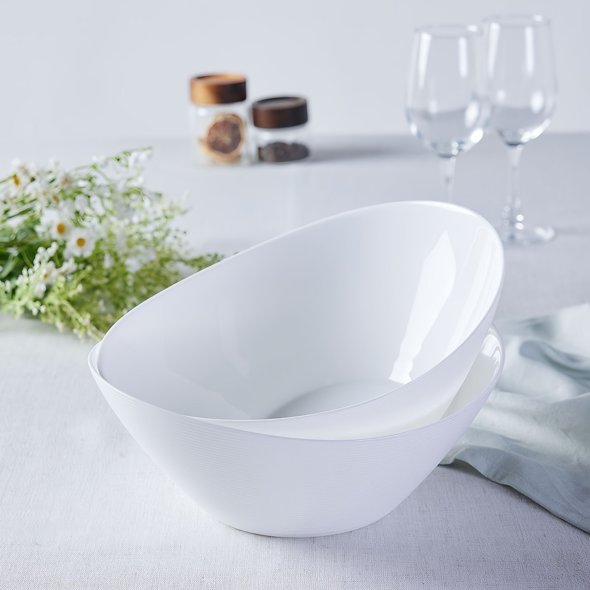 Easy-Access 2pcs Decorative Home Lighting – warm functional room lighting, 2pcs 67oz Lightweight Opal Glass Salad Serving Bowls - 10 Large White Oval Dishes, designed for American homes, daily convenience and practical gifting