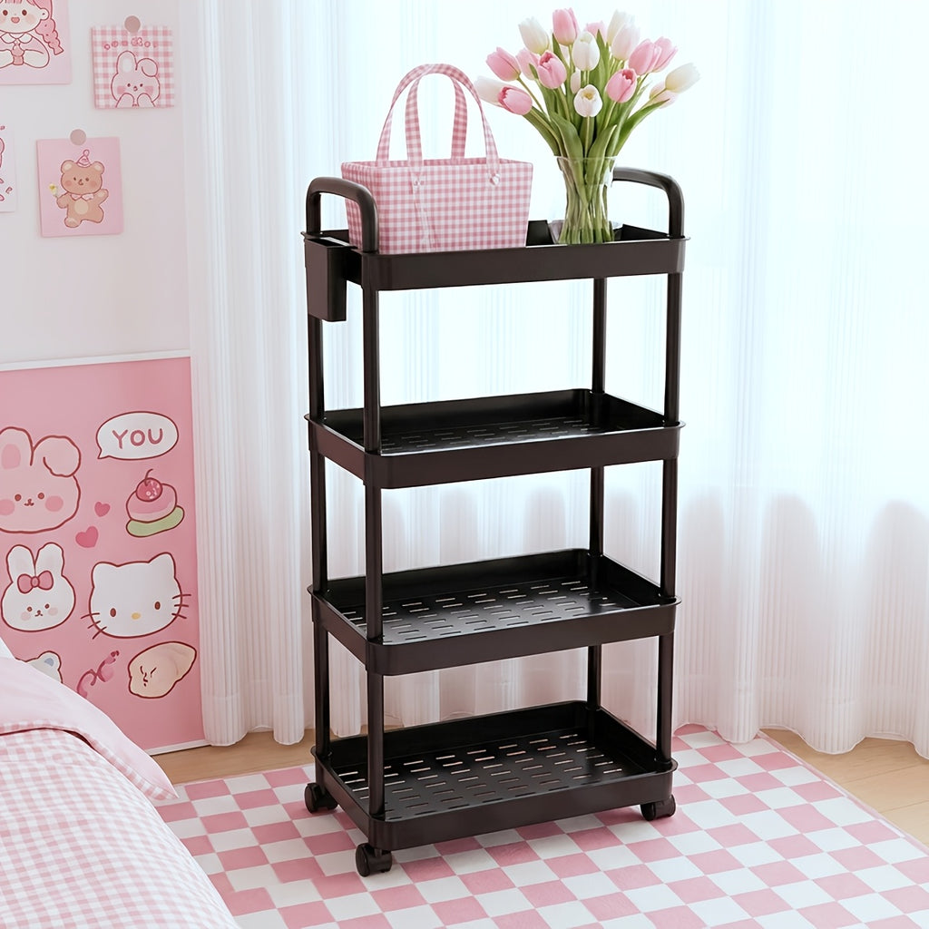 3/4/5-Tier Plastic Rolling Utility Cart with Handle, Multi-Functional Storage Trolley for Office, Living Room, Kitchen, Movable Storage Organizer with Wheels, White