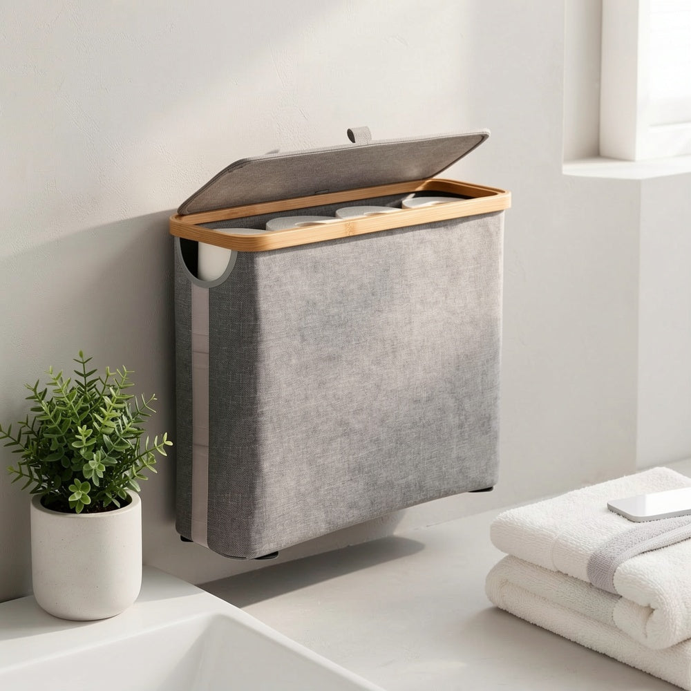 Space-Saving Stackable Home Storage Bins – portable space-saving storage, Bamboo Toilet Paper Holder with Lid - Foldable Bathroom Storage Box Independent Organizer That, designed for American homes, daily convenience and practical gifting